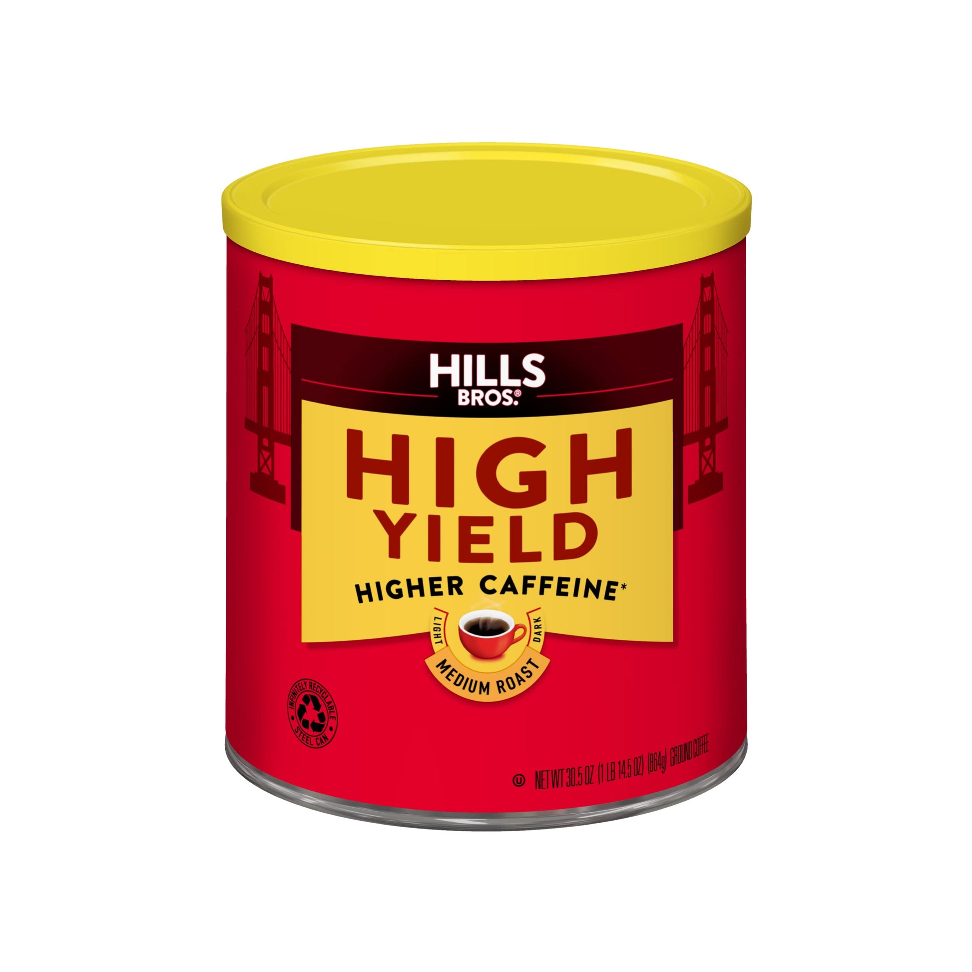 Hills Bros. Ground Coffee – Premium Arabica – Medium Roast – 30.5 OZ Can – Recyclable Steel – Certified Kosher