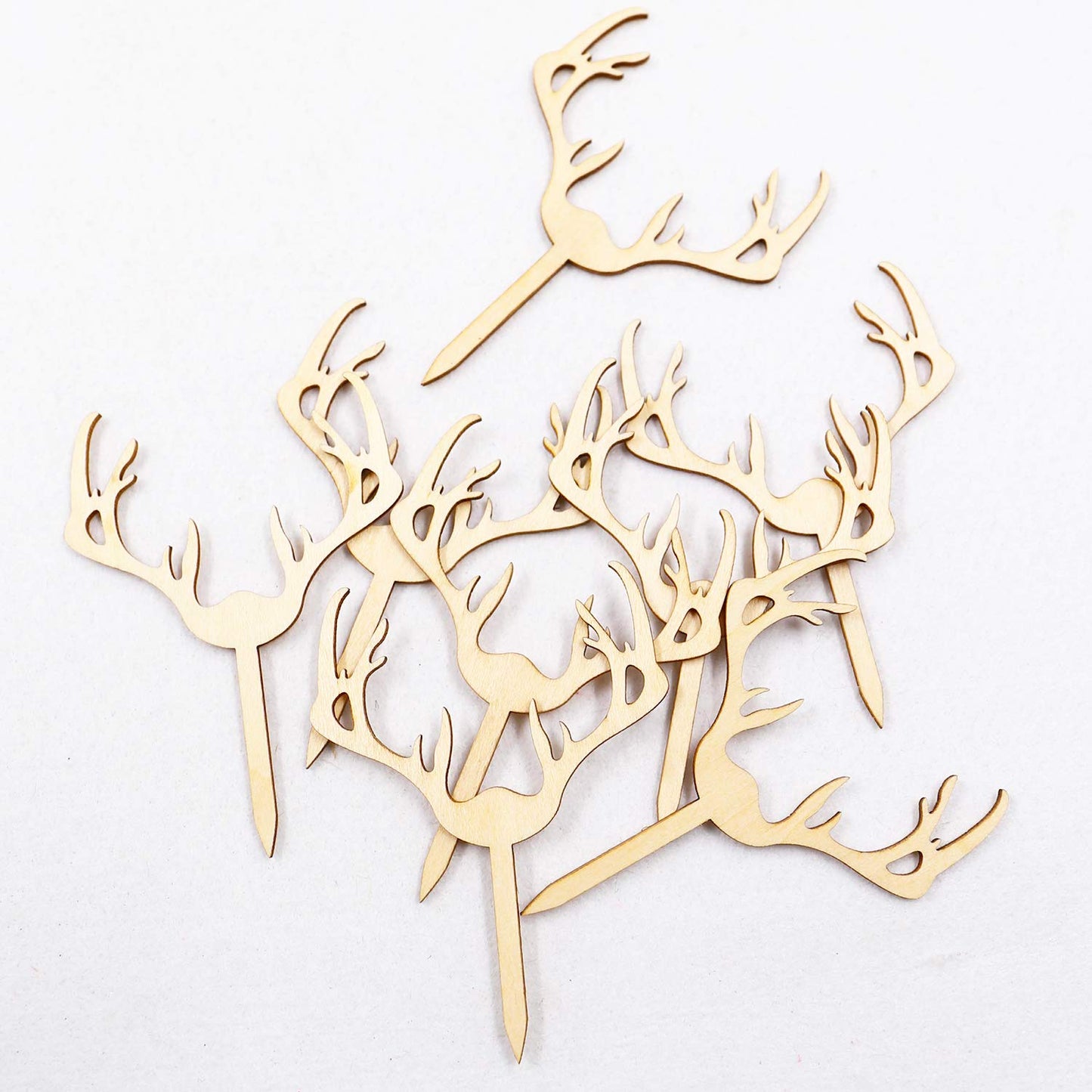 Huray Rayho Wooden Antler Cupcake Toppers, Ivory, 24 Count, Baby Shower, Wedding, Rustic Party Supplies