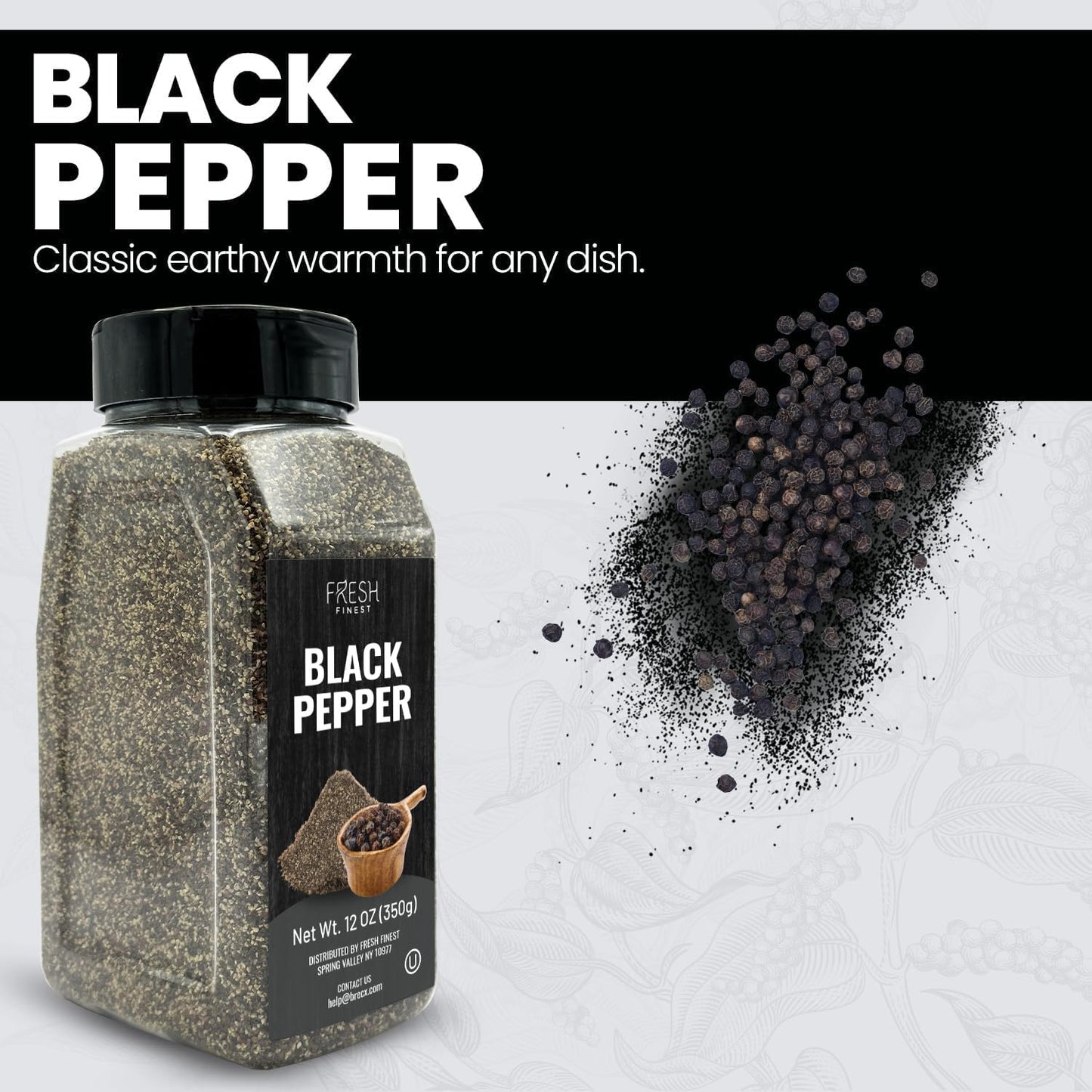 Fresh Finest Course Black Pepper - 12 oz 350G for Home and Commercial Cooking - Course Grind Black Pepper in Practical Container