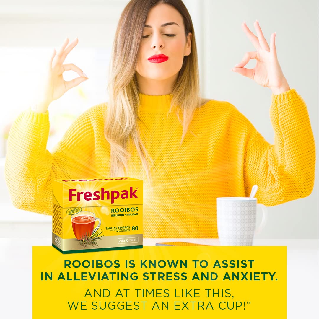 FRESHPAK Rooibos Tea - 80 Tagless Teabags, Naturally Caffeine Free, Keto Friendly, Non-GMO, Packed in South Africa