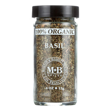  & Bassett 100% Organic Basil | Sweet & Fragrant Herb For Italian & Mediterranean Dishes | Gluten Free  Salt Free  Non-Gmo | 0.4 Oz Jar