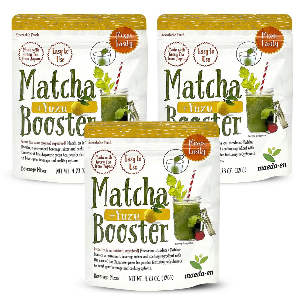 MAEDA-EN Matcha Booster Yuzu Green Tea Powder 240g 3 Pack Japanese Origin Resealable Pouch for Latte Smoothies and Baking 27144 
