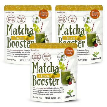 MAEDA-EN Matcha Booster Yuzu Green Tea Powder 240g 3 Pack Japanese Origin Resealable Pouch for Latte Smoothies and Baking 27144 