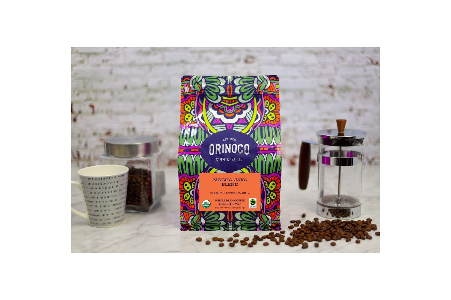 Orinoco Organic Fair Trade Mocha-Java Blend 2.5Lb Bag, Medium Roast, Whole Bean Coffee, 100% Organic Fair Trade Arabica Beans
