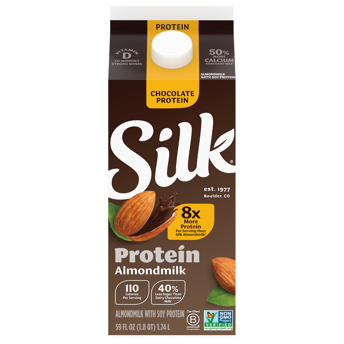 Silk Chocolate Protein Almond Milk, Dairy Free, Gluten Free, Seriously Creamy Vegan Milk with 50% More Calcium than Dairy Milk, 
