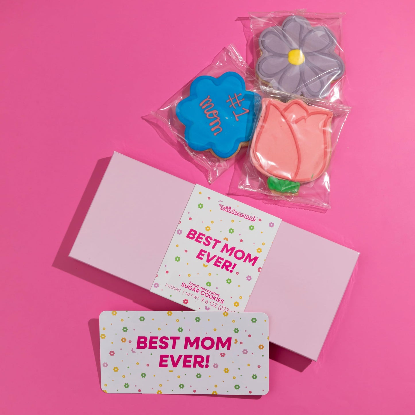 WANDERCRUMB | Mom Birthday Gifts | Hand Decorated Sugar Cookies Gift Set - 3 Pack in Box with Message Card - Birthday Gifts for