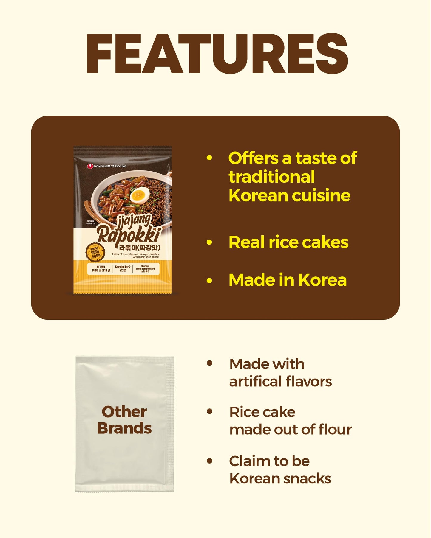 Nongshim Taekyung Rapokki (Jjajang, 14Oz) - Authentic Korean Street Food, Ramen & Rice Cakes, Black Bean. Quick & Easy To Prepar