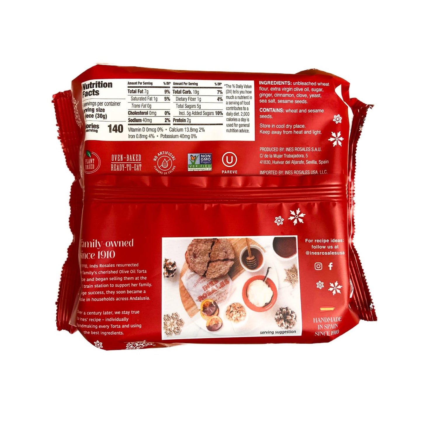 INES ROSALES Sweet Olive Oil Tortas with Ginger, Mediterranean Crisps, All Natural, 6.34 Ounce