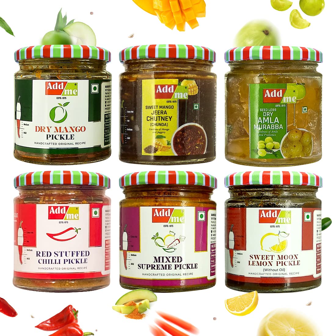 Add Me Combo Pickle Box Gift Pack 6 In 1 Dry Mango Achar 150Gm + Mixed Pickles 200Gm + Amla Murabba 200Gm + Lsweet Emon Pickle 2