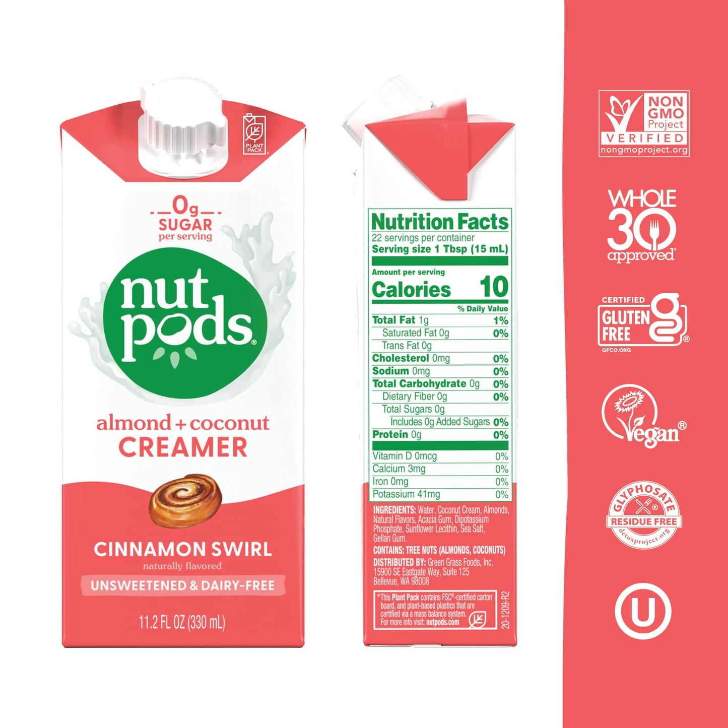 nutpods Cinnamon Swirl Coffee Creamer - Unsweetened Non-Dairy, Vegan, Keto, Gluten Free - 11.2 Fl Oz (Pack of 12)