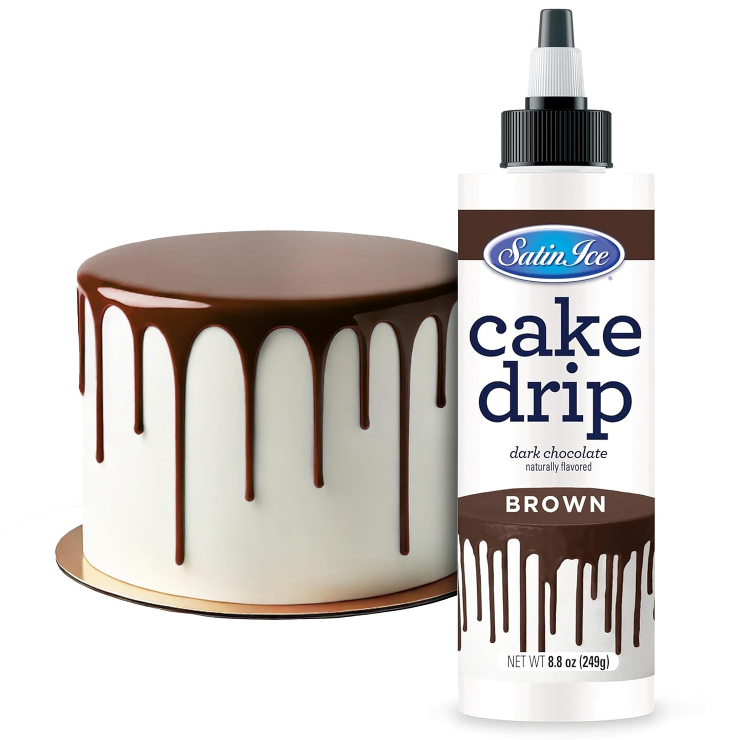 Satin Ice Cake Drip, Brown Chocolate, 8.8 Ounce - Ideal for Cakes and Desserts