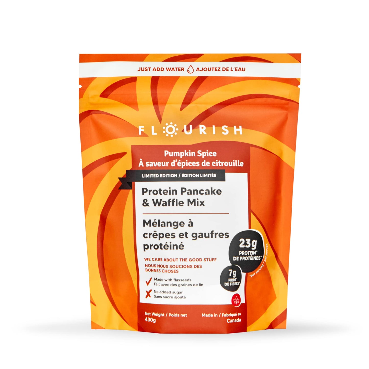 Flourish Protein Pancake & Waffle Mix, Whey Protein Isolate & Flax Seed, Non-GMO, No Added Sugar, Superfood, High Protein & Fibe