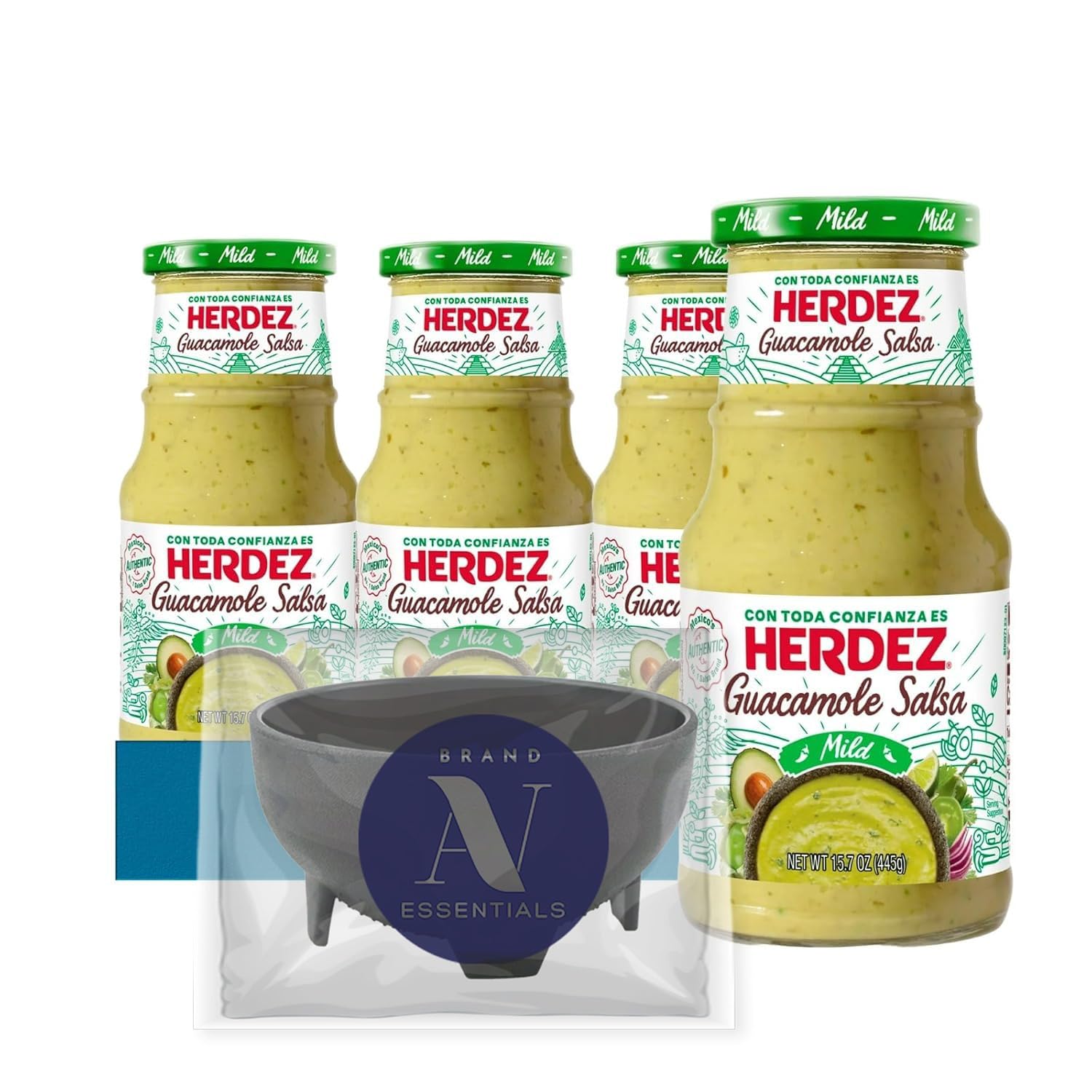 Herdez - Lavinia Essentials Bundle: 4-Pack of Salsa Guacamole Mild 16oz Glass Bottle + 1 Utility Prop