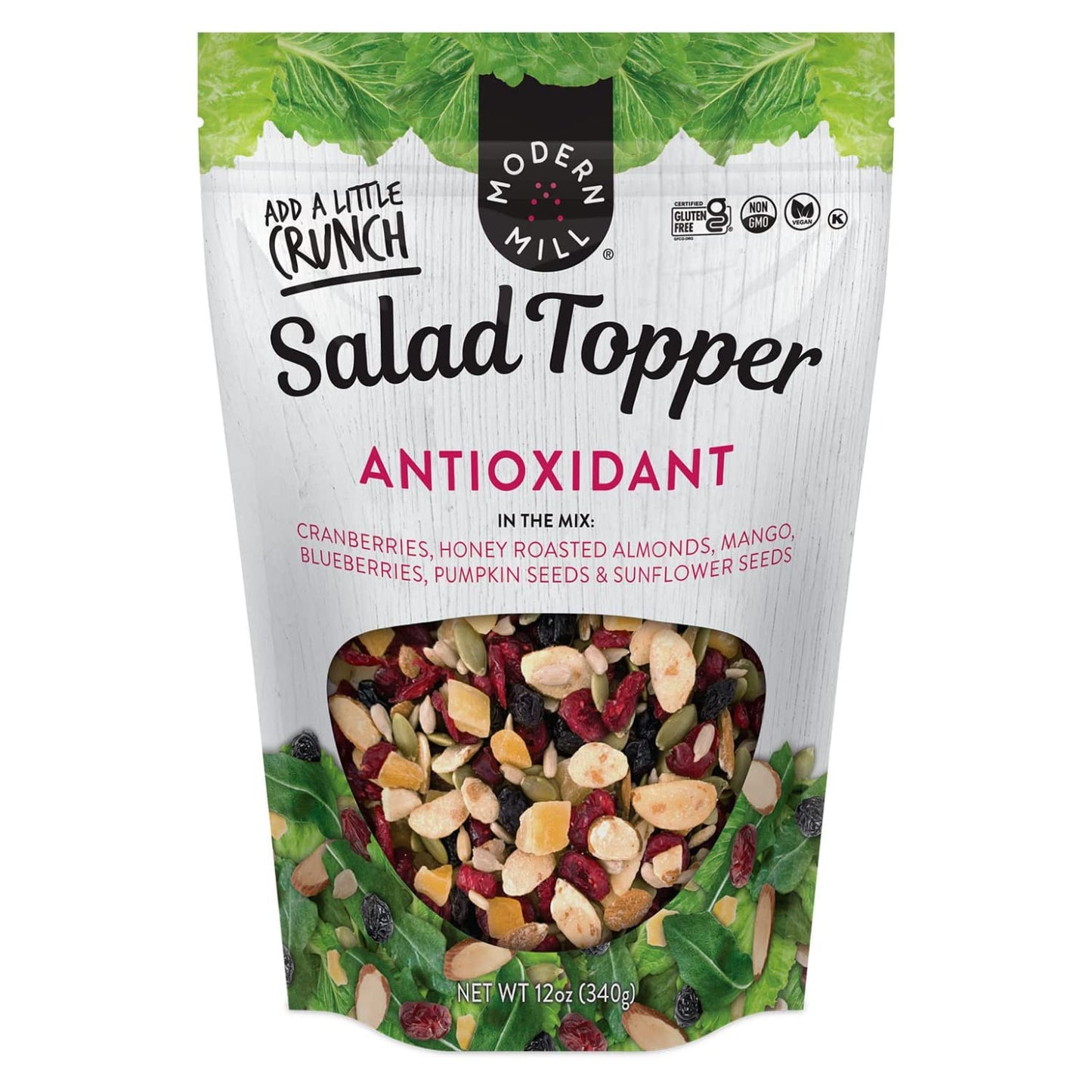 Modern Mill Antioxidant Salad Topper - Mixed Nuts, Dried Cranberries & Blueberries, Gluten Free, 12oz Bag, Plant Protein, Low Sodium