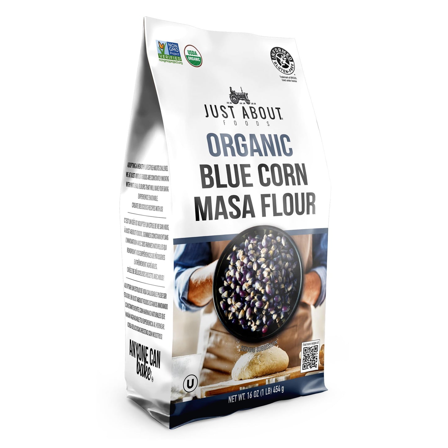 USDA Organic Blue Corn Flour 1lb, Flour for Tortillas, Sopes, and Mexican Dishes, Gluten-Free, Kosher and Vegan, Masa Flour for 