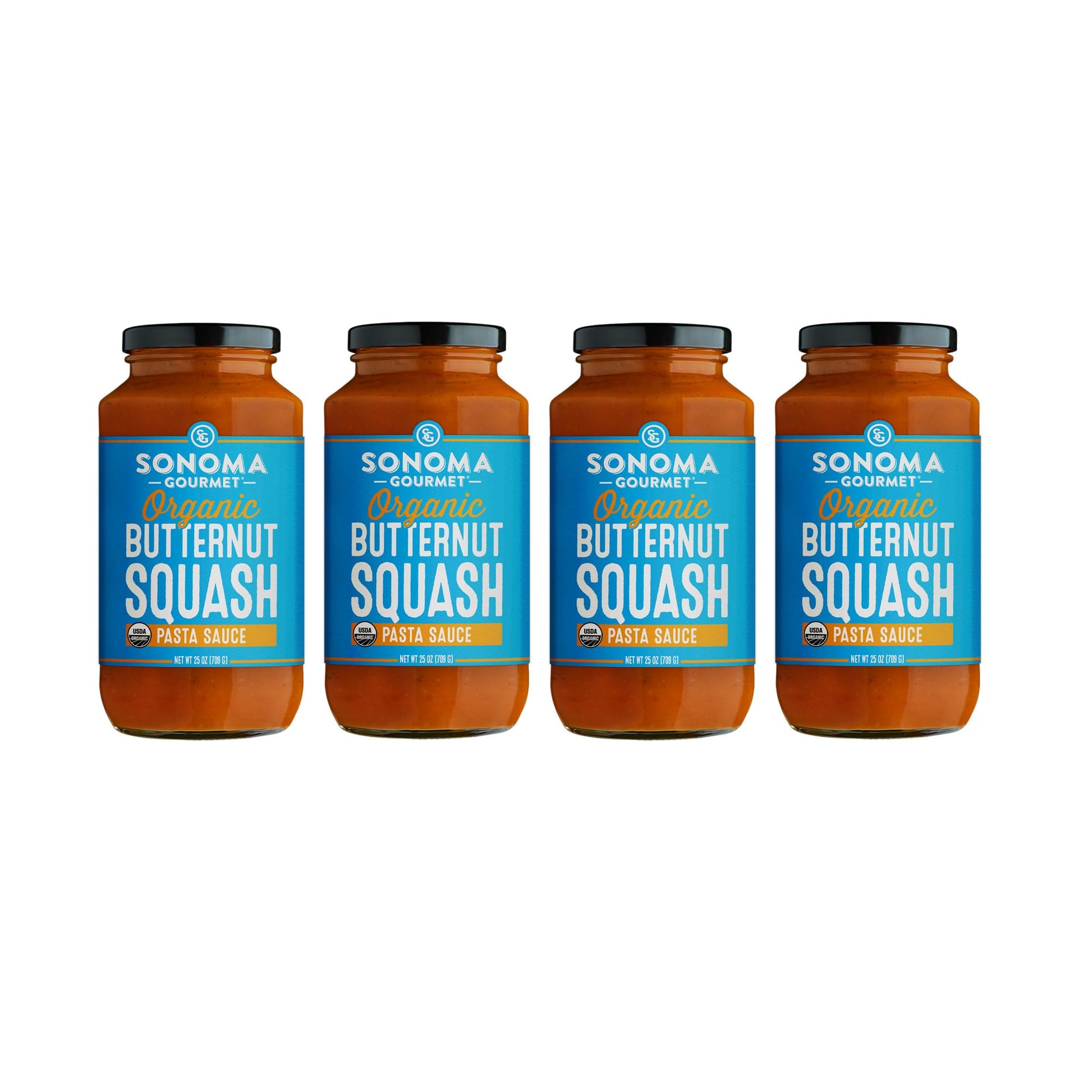 Sonoma Gourmet Organic Butternut Squash Pasta Sauce | USDA Organic, Vegan, Non-GMO, No Sugar Added | 25 Ounce Jars (Pack of 4)