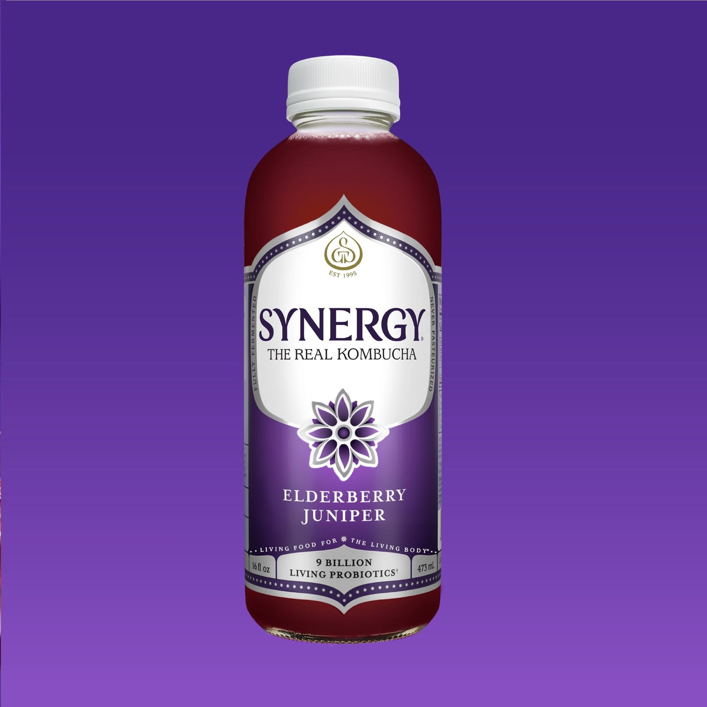SYNERGY The Real Kombucha - Elderberry Juniper - 16 fl oz Bottle - Raw Probiotic Drink for Gut Health and Immune Support