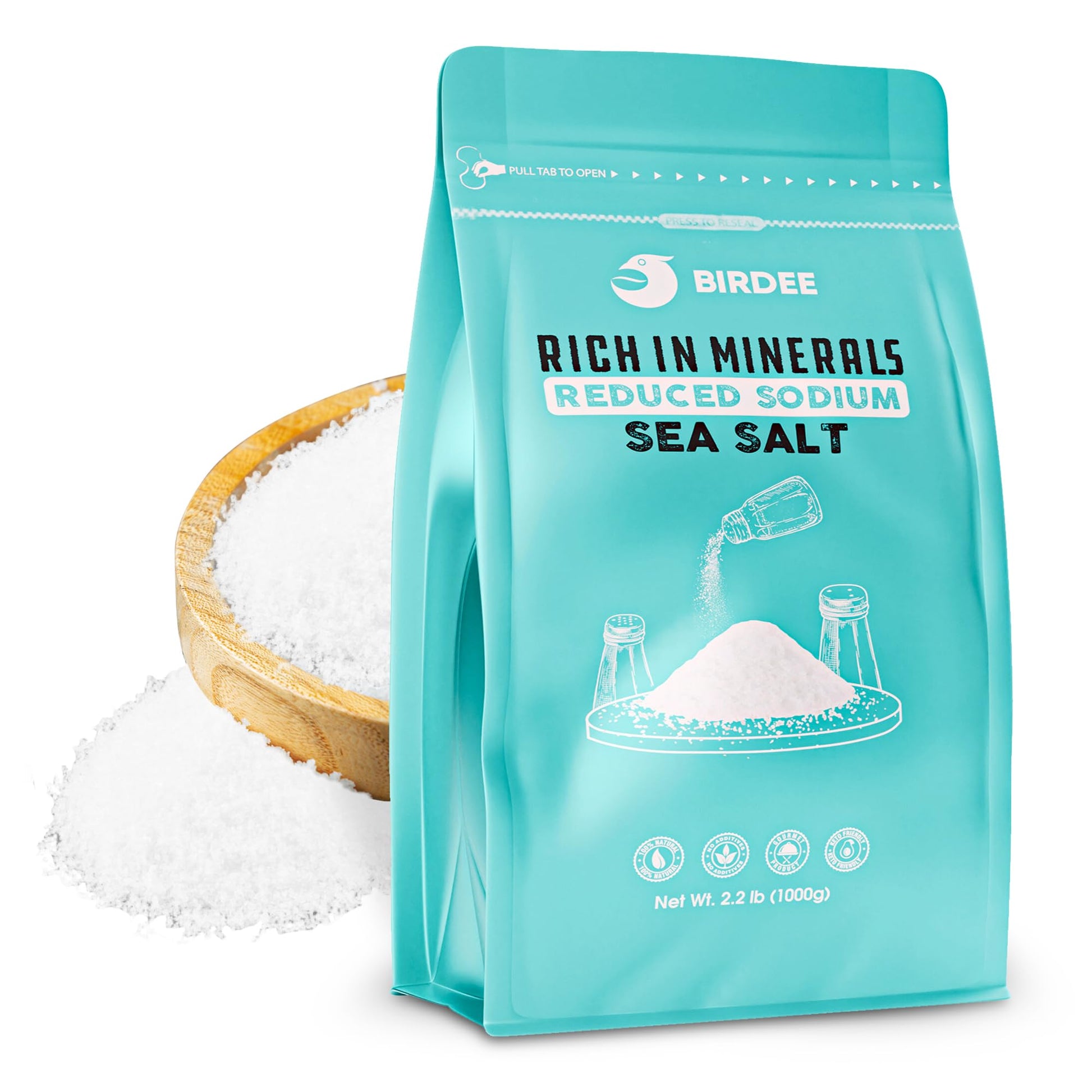 Birdee Baja Sea Salt - 35.2 oz., Unrefined Baja Mineral Sea Salt, Fine Grain High Mineral Sea Salt, 82 Minerals Fine Grain, Natu