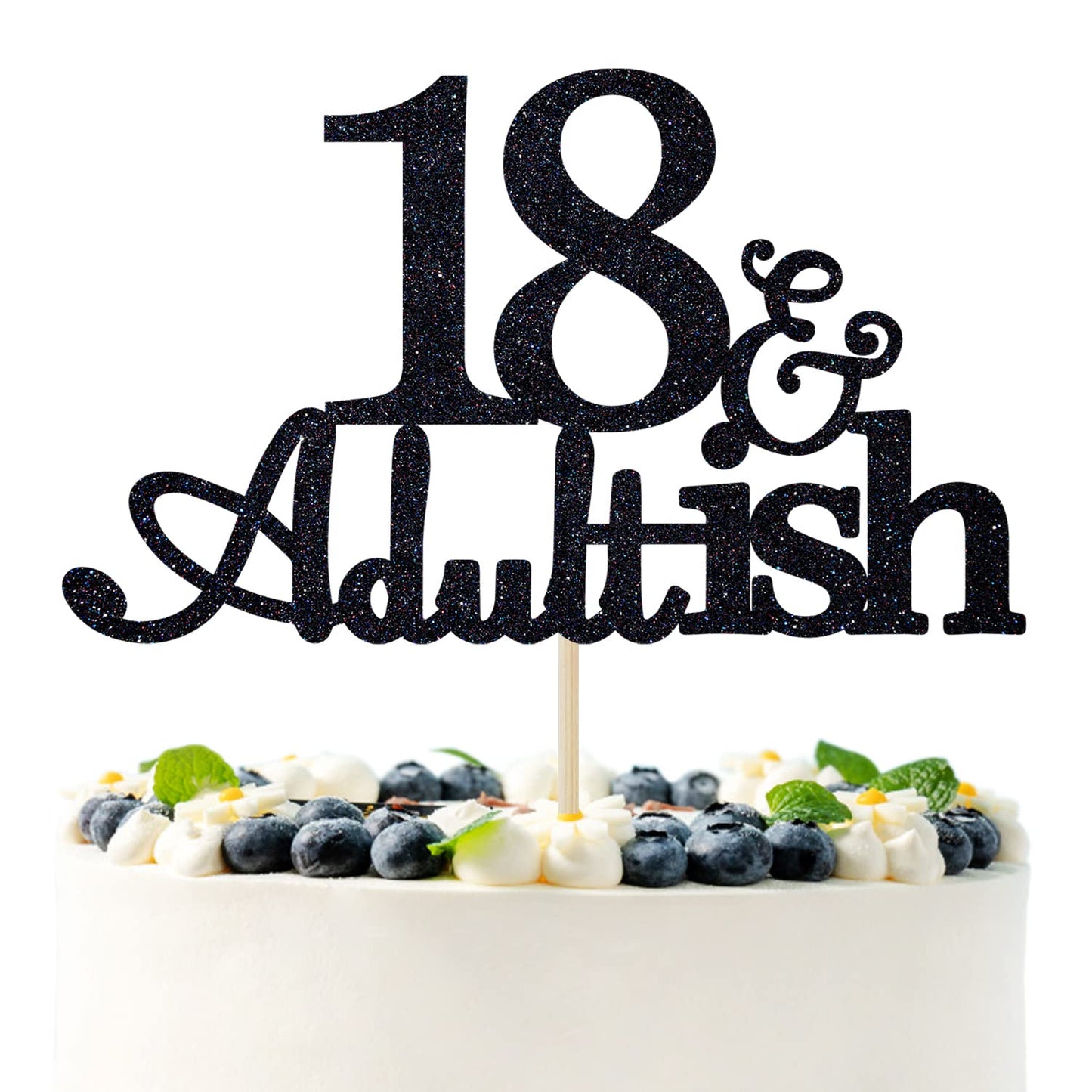 PYBHILK Black Glitter Cake Topper for 18th Birthday Party, Adultish Design, Paper Material, Model PY--0046