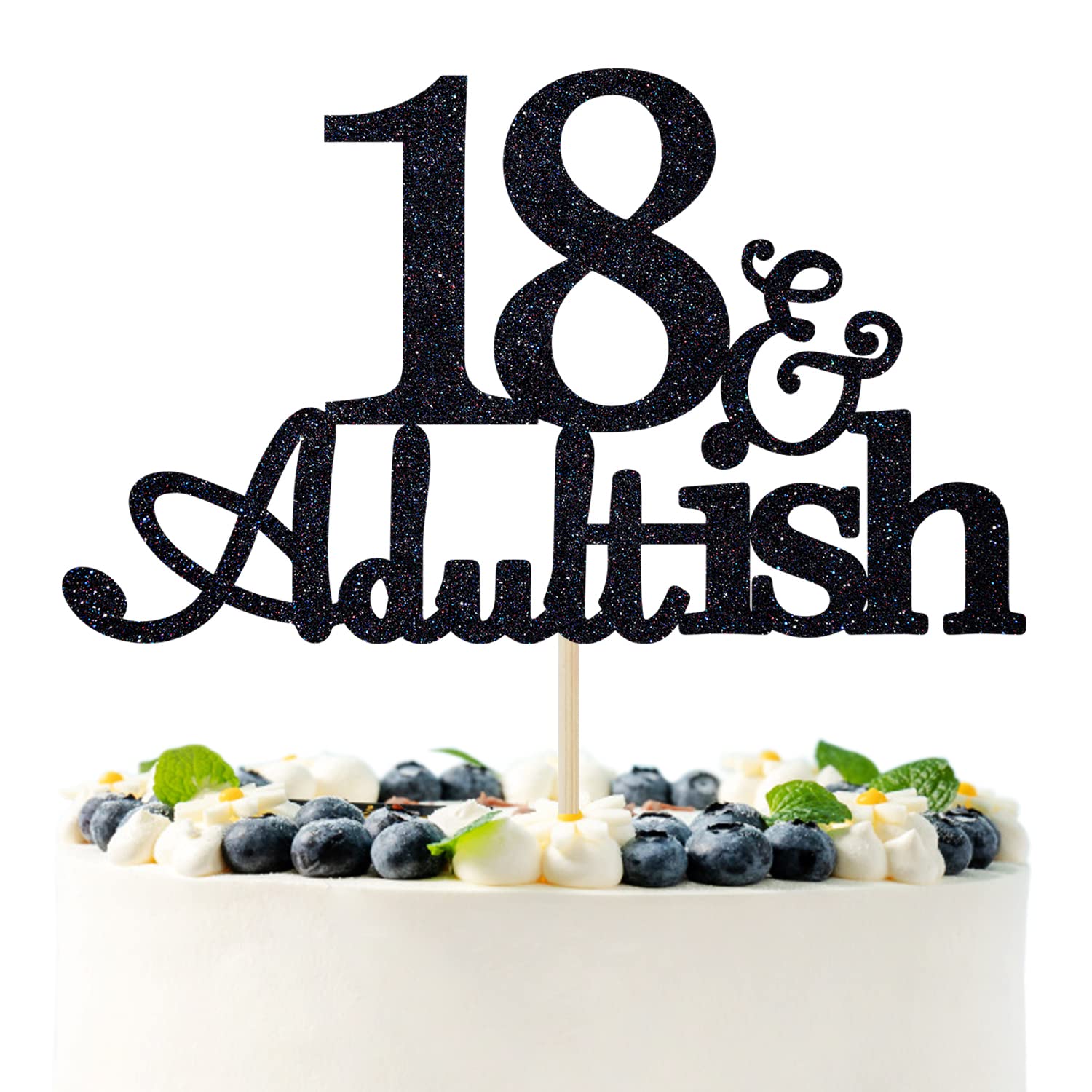 PYBHILK Black Glitter Cake Topper for 18th Birthday Party, Adultish Design, Paper Material, Model PY--0046