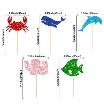 Gyufise 30 Pack Ocean Sea Animals Cupcake Toppers Dolphin Crab Whale Octopus Fish Cupcake Picks Baby Shower Under The Sea Animal