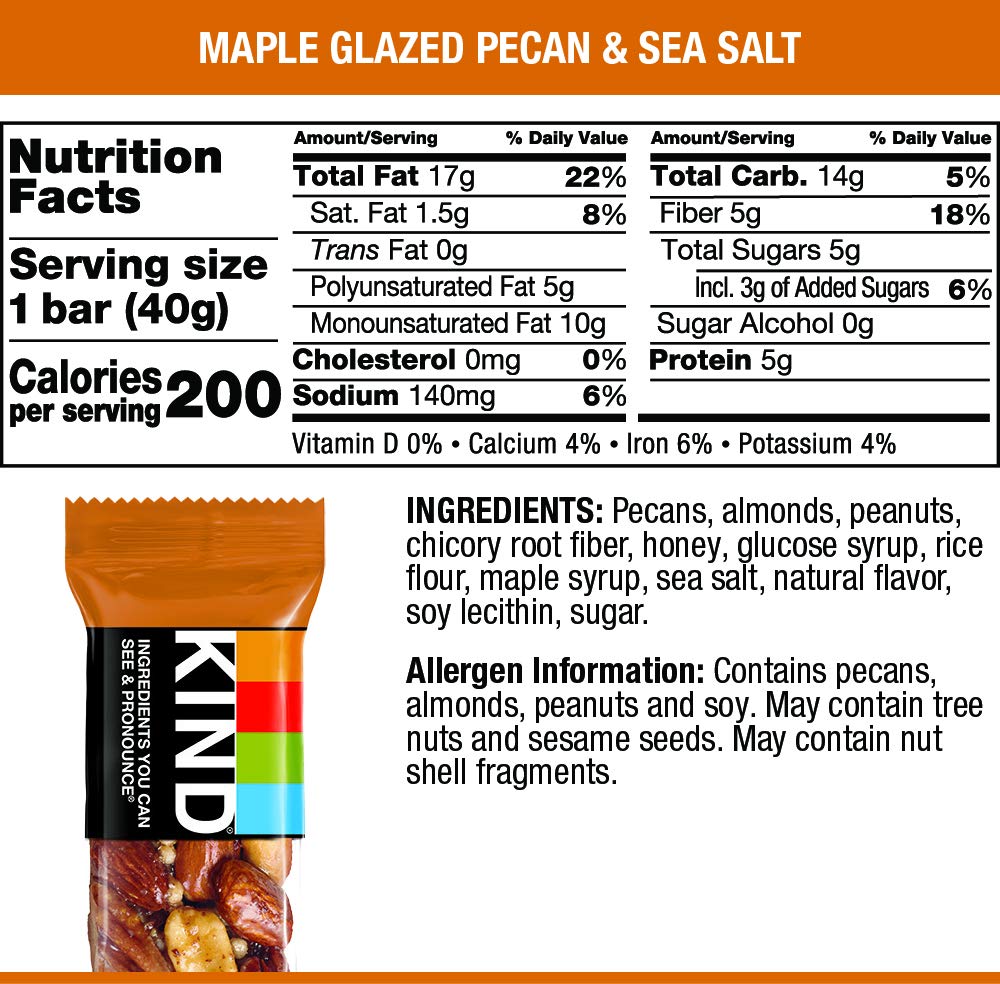 Kind Nut Bars, Maple Glazed Pecan And Sea Salt, 1.4 Ounce, 60 Count, Gluten Free, 5G Sugar, 5G Protein