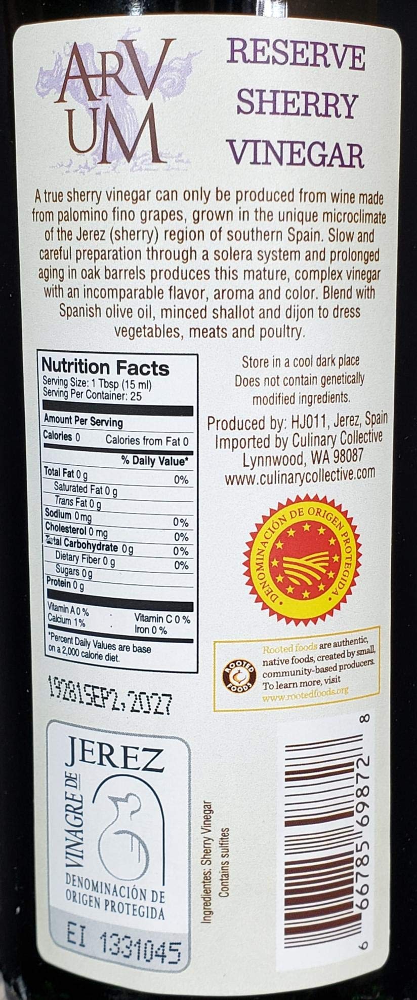 Arvum Sherry Vinegar - Oak Aged, Imported from Spain, 12.75 Fl Oz