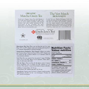 Uncle Lees Tea Organic Matcha Green Tea, 40 Tea Bags, High in Catechin, Rich in Antioxidants