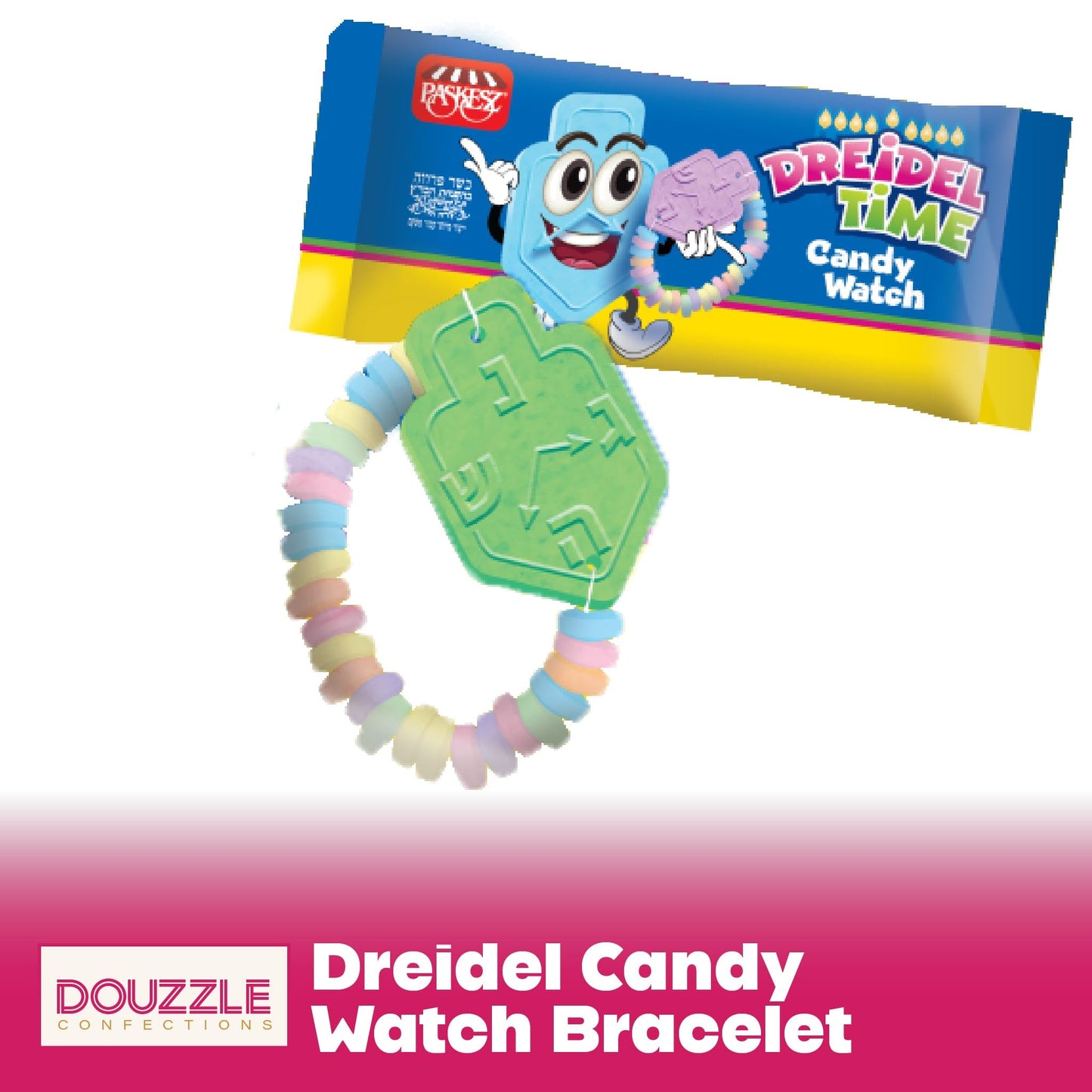 DOUzzle Hanukkah Candy Dreidels for Kids, Dreidel Time Candy Watches (Pack of 1) Hanukah Party Favors, Happy Chanuka Sweet Treat