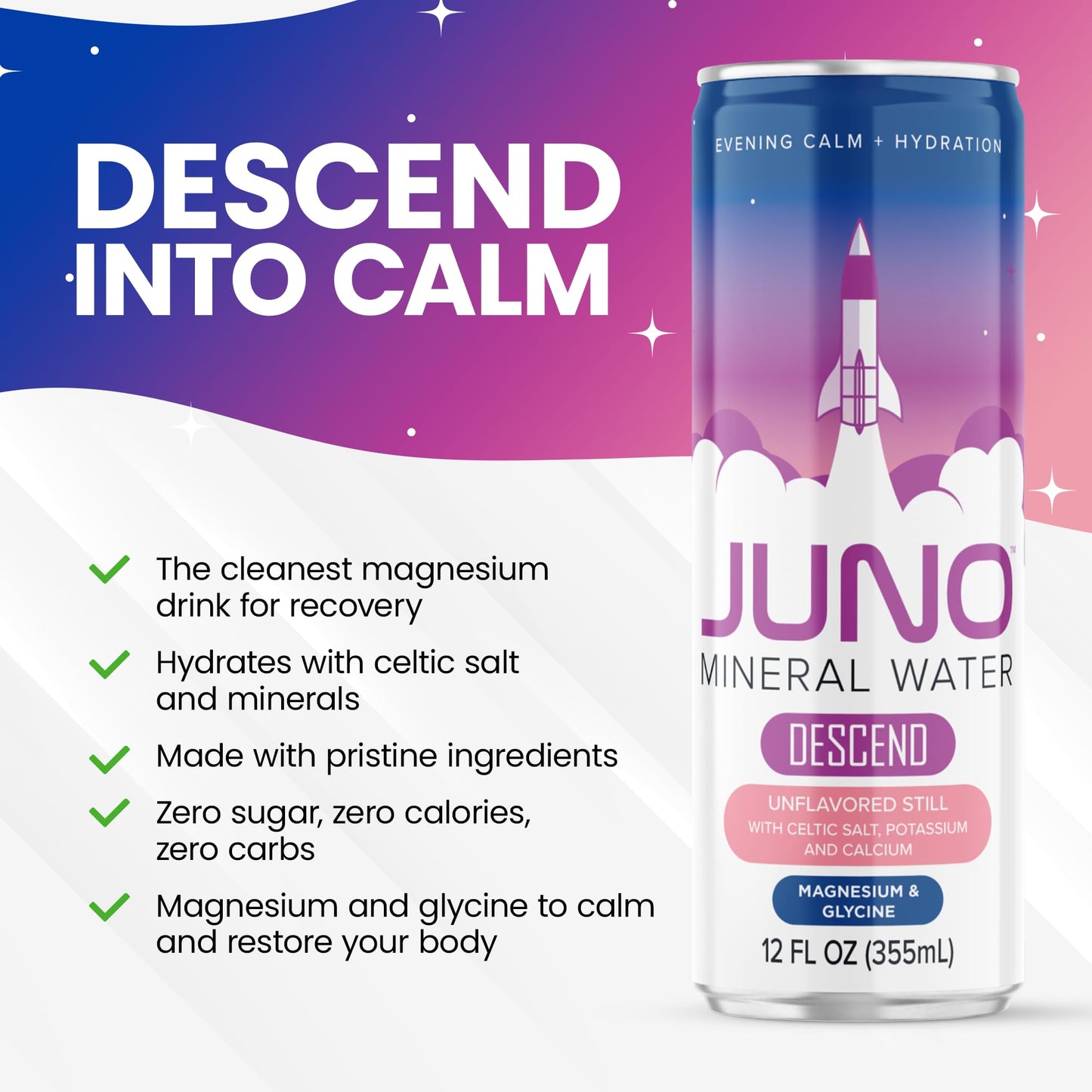 Juno Unflavored Still Drink - Energizing Hydration with Magnesium, Potassium & Calcium - 12 Fl Oz (Pack of 12)