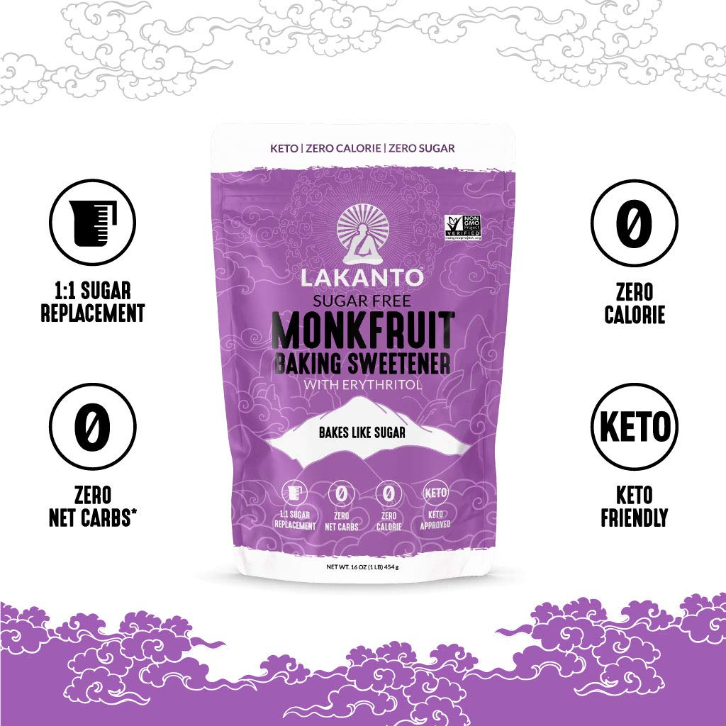 Lakanto Baking Monk Fruit Sweetener with Erythritol - Baking Sugar Substitute, Zero Calorie, Keto Diet Friendly, Zero Net Carbs,