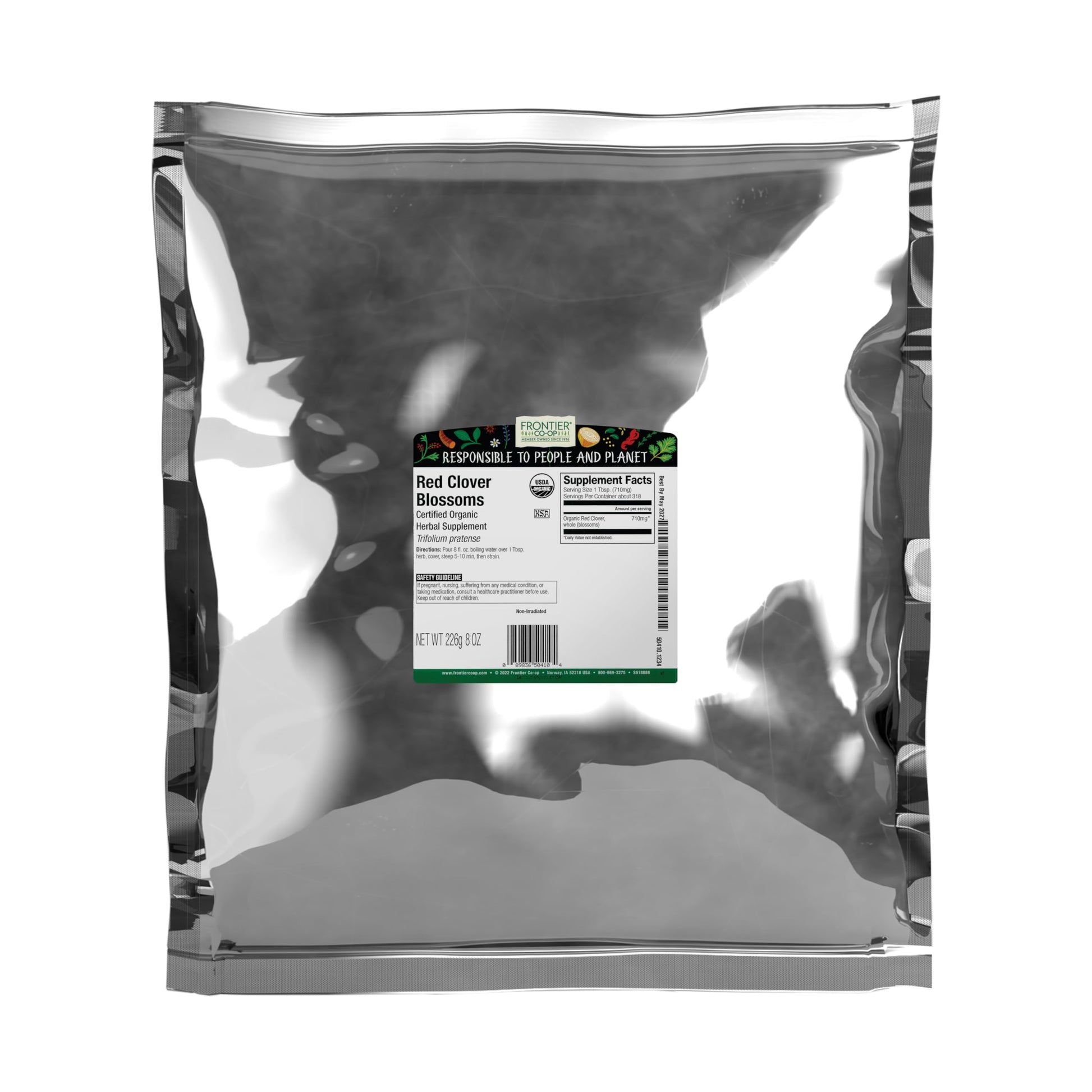 Frontier Co-op Organic Dried Whole Red Clover Blossoms, 8 oz, Bulk Bag - Edible Flower for Herbal Tea, Soups, and DIY Recipes