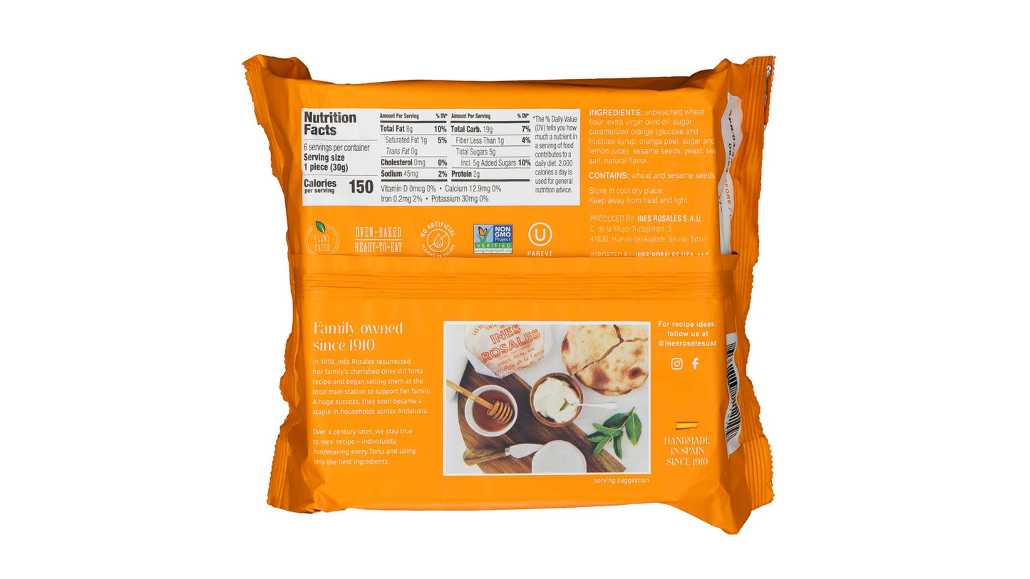 Ines Rosales Seville Orange Tortas, Mediterranean Crisps, 6.34 Oz (Pack of 5), Individually Wrapped, Model 654883009546