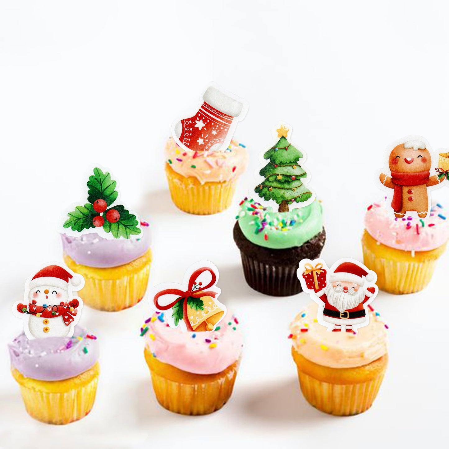 Ercadio 40 Pcs Edible Merry Christmas Cupcake Toppers Santa Claus Christmas Tree Snowman Cupcake Drink Topper Picks For Celebrating Merry Christmas Theme New Year Holiday Party Cake Decorations