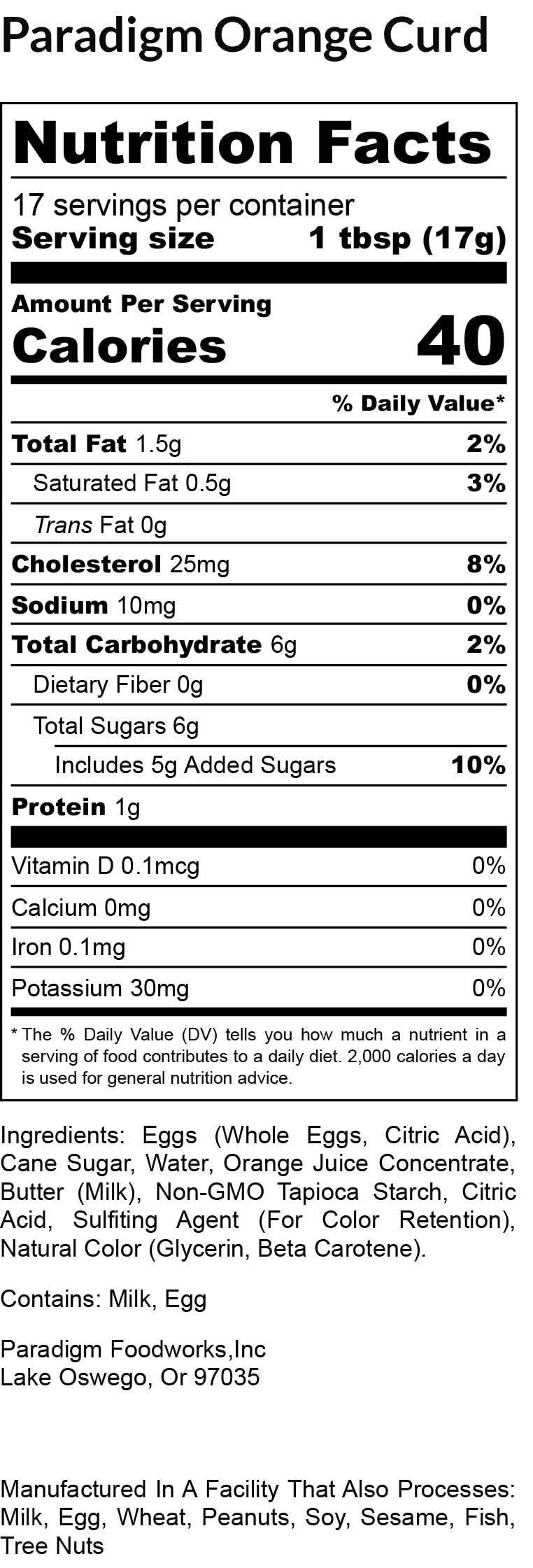 Paradigm Foodworks Orange Curd, 10 Ounce