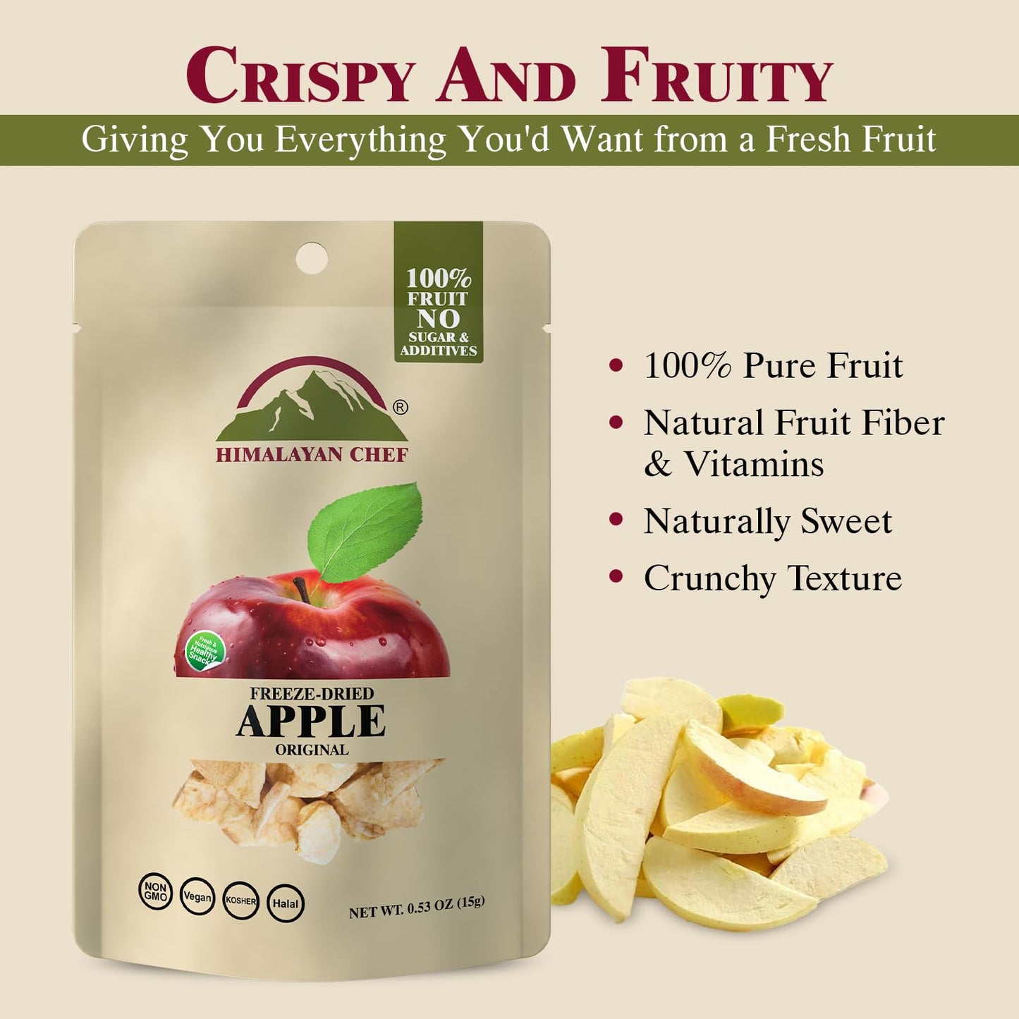Himalayan Chef Freeze-Dried Fruit - 15G Freeze-Dried Apple, Healthy Organic Fruits Snacks For Kids & Adults | Baby Snacks, Glute