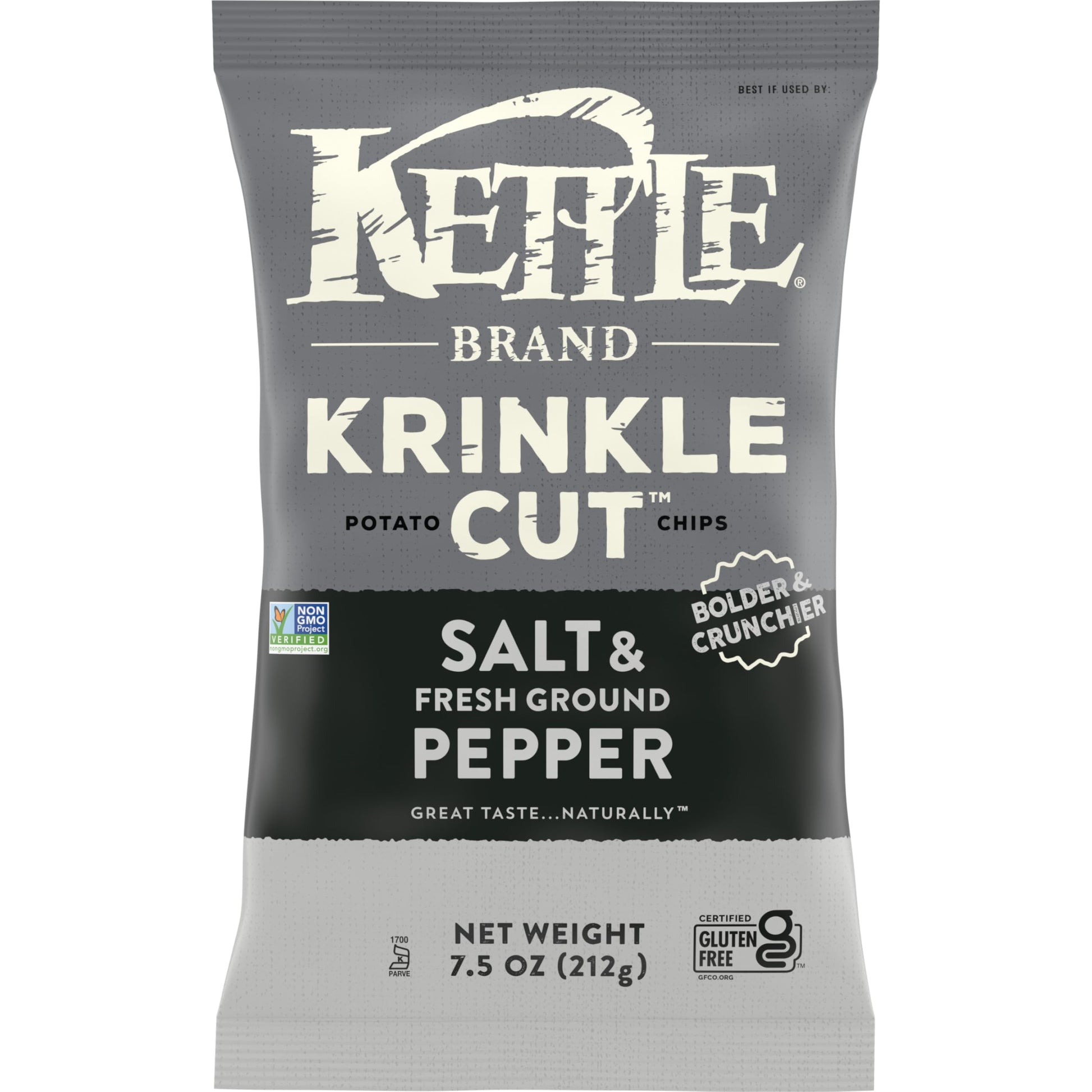 Kettle Brand Potato Chips, Krinkle Cut, Salt & Fresh Ground Pepper, 7.5 oz Bag