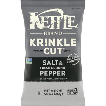Kettle Brand Potato Chips, Krinkle Cut, Salt & Fresh Ground Pepper, 7.5 oz Bag
