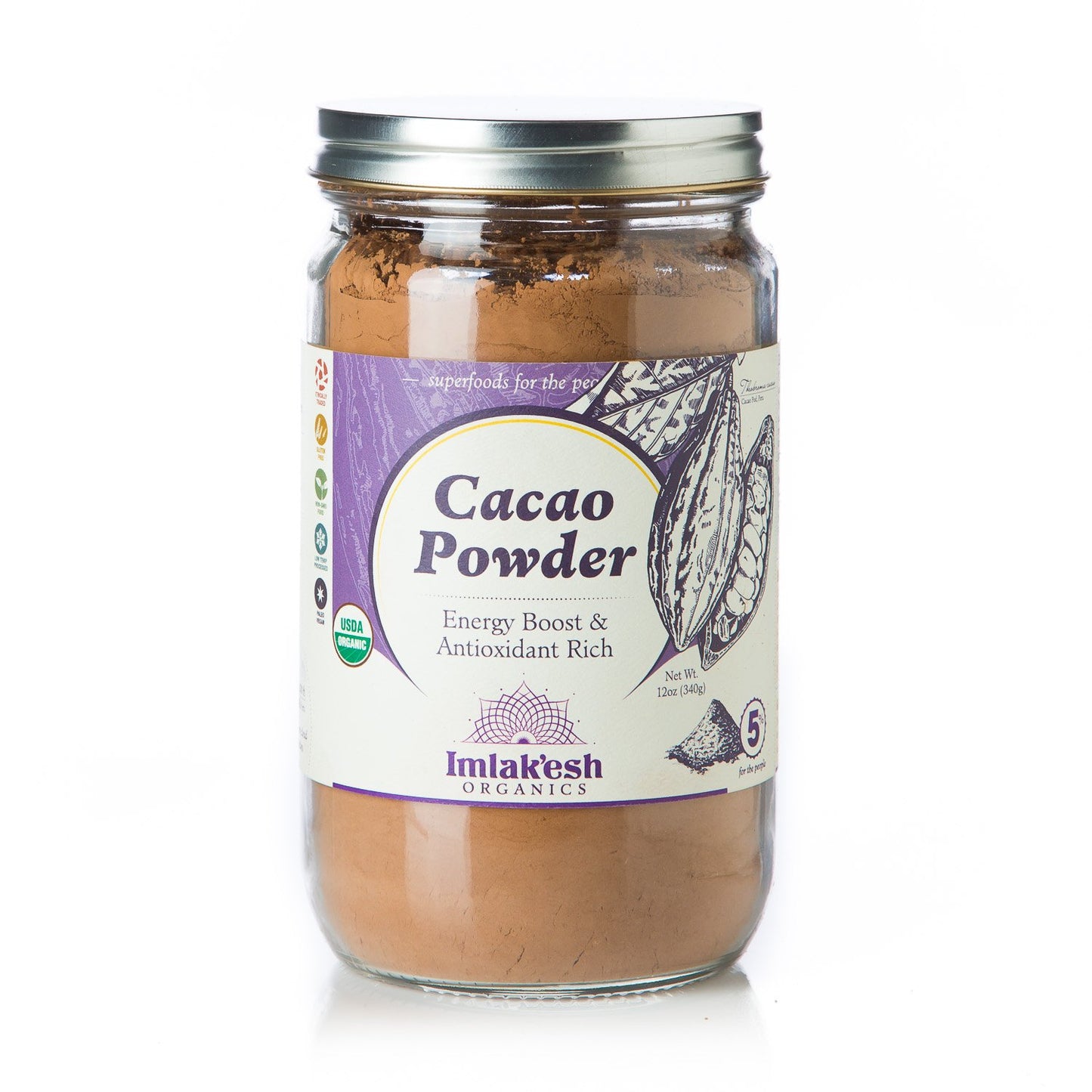 Imlakesh Organics Cacao Powder (12-Ounce Glass Jar) Chocolate - Keto  Paleo  Organic  Regenerative  Heirloom  Baking  Sugar-Free