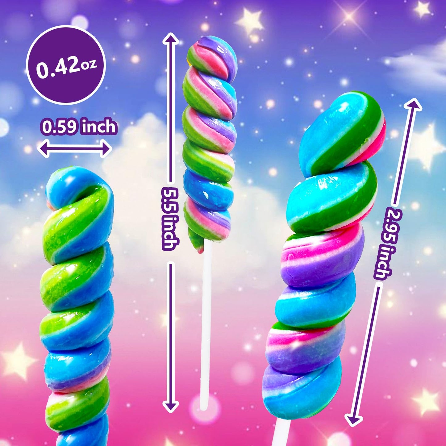 Rainbow Twisty & Swirl Lollipops 20Pk, Mermaid Lollipops Candy Individually Wrapped Bulk, Mermaid Party Supplies - Unicorn Candy