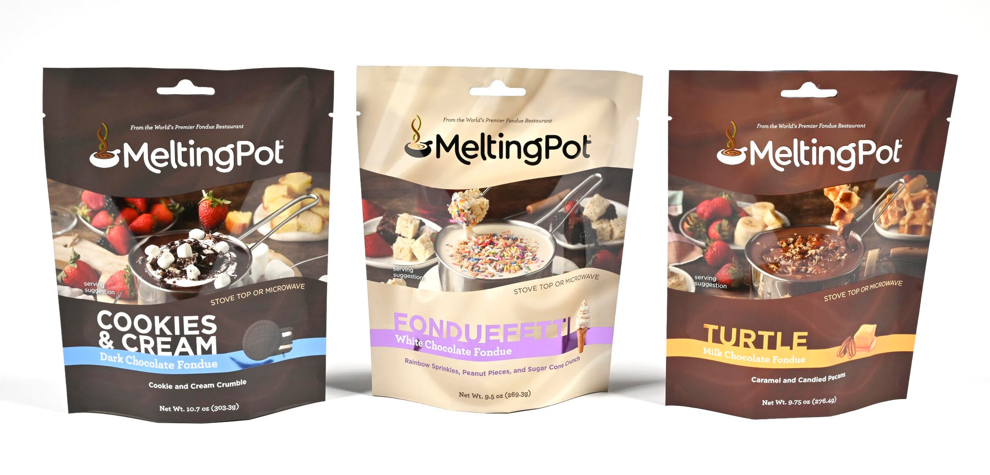 Melting Pot Chocolate Fondue; Mini Chocolate Wafers For Melting, Variety Pack (Dark Chocolate Cookies & Cream, White Chocolate, 