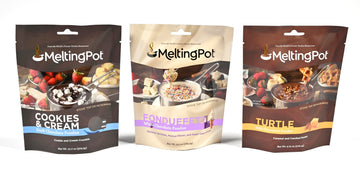 Melting Pot Chocolate Fondue; Mini Chocolate Wafers For Melting, Variety Pack (Dark Chocolate Cookies & Cream, White Chocolate, 