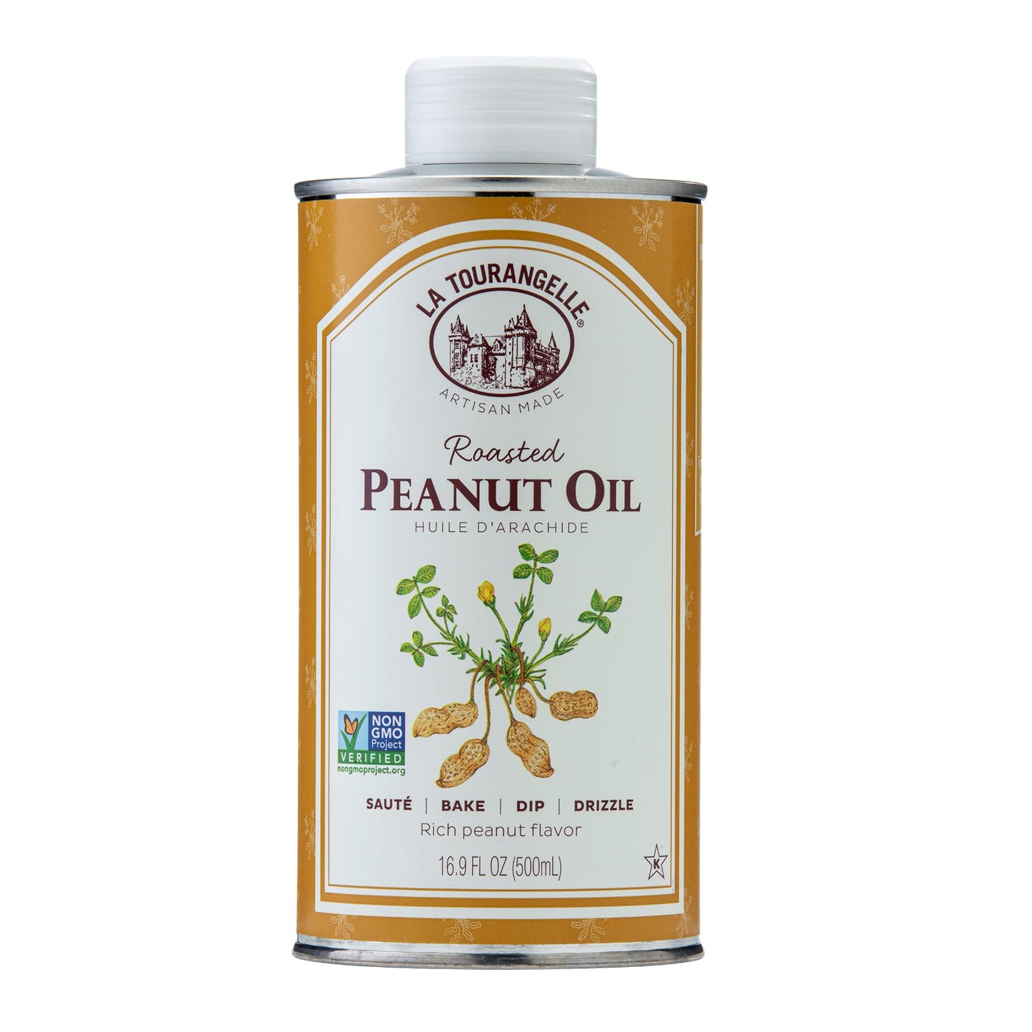 La Tourangelle, Roasted Peanut Oil, Slow Roasted Expeller-Pressed for Rich Flavor, Perfect for Cooking & Baking, Med-High Heat, 