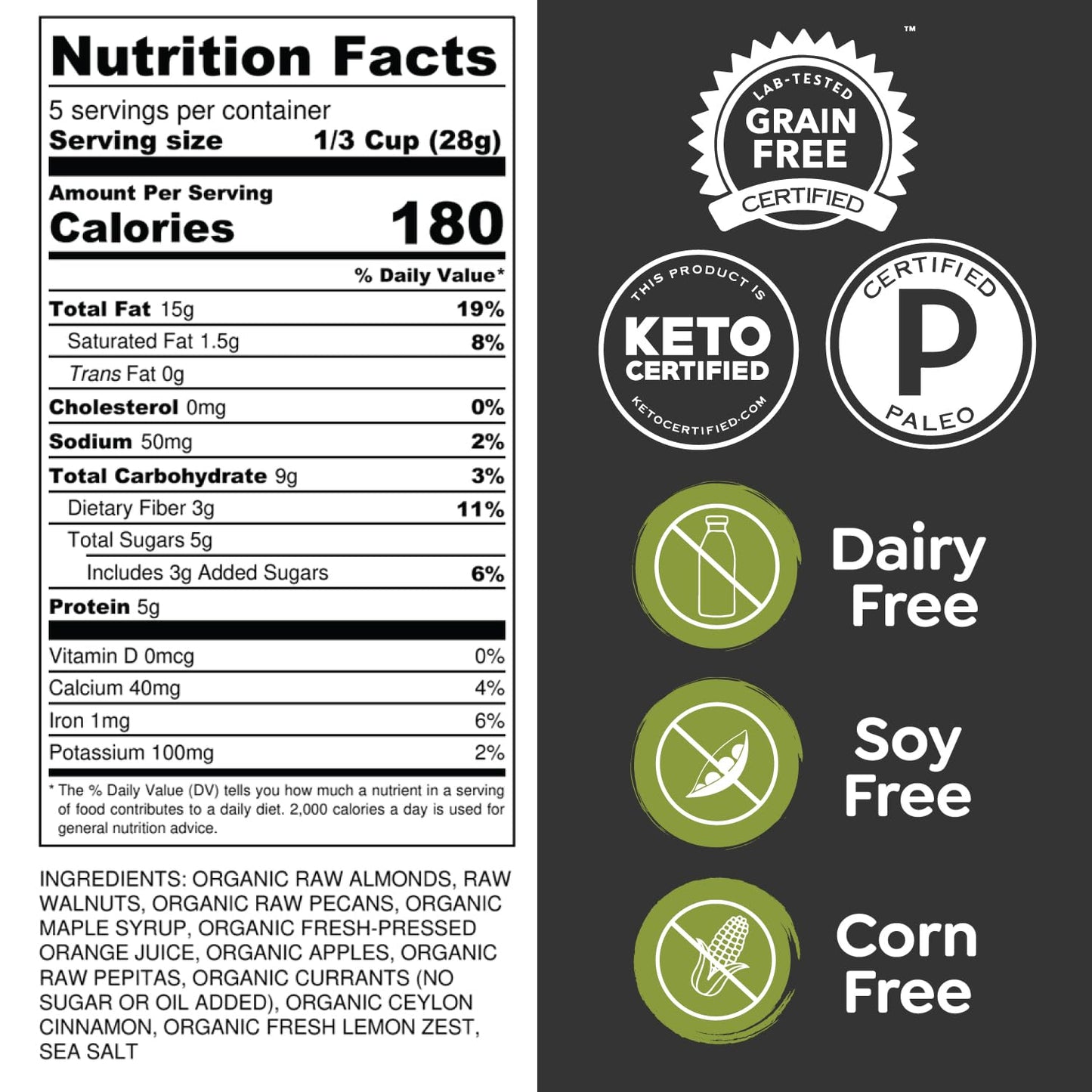 Witzi'S Grain Free Granola, Original, 5Oz (Pack Of 3), Made With Almonds, Apples & Cinnamon, Vegan, Keto, Gluten Free, Healthy S