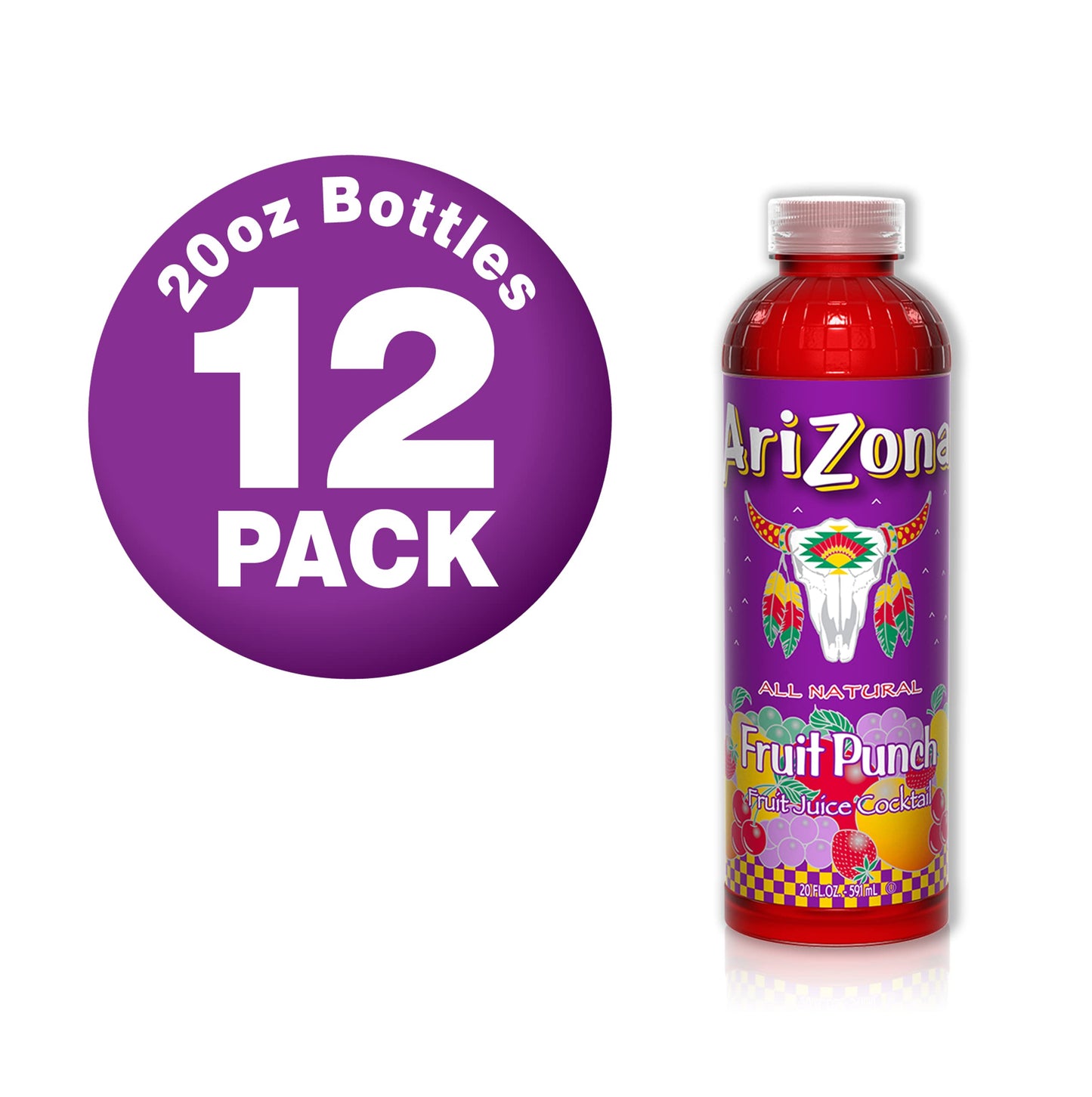 Arizona Fruit Punch Juice Cocktail, 20 Fl Oz, Pack of 12