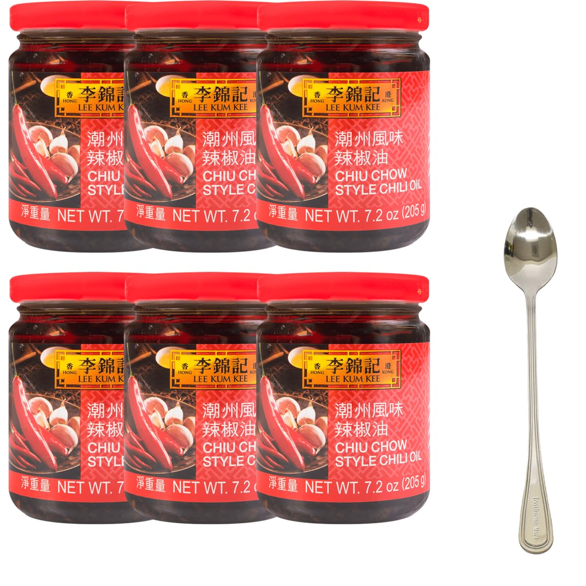 Chiu Chow Chili Oil 205g/7.2oz,Comes with 1 free spoon (pack of 6, 7.2oz)