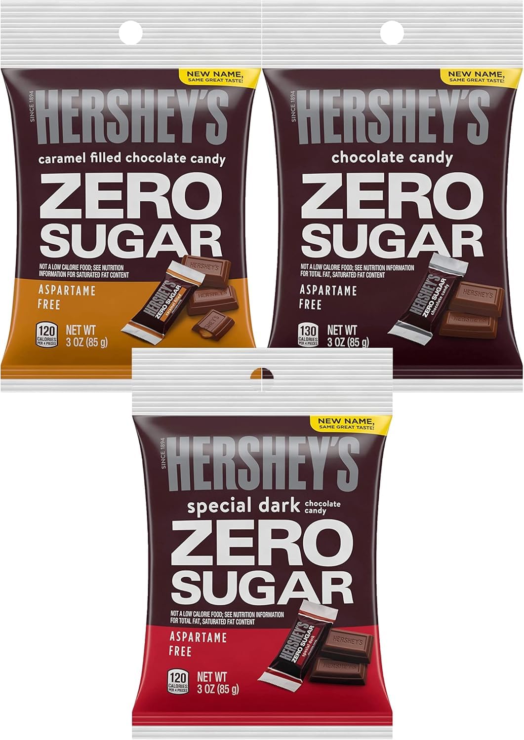 Hershey Sugar Free Variety Pack Of 3-3 Oz Bags - Special Dark  Caramel Filled  And Chocolate Candy - One Bag Of Each - Delicious Zero Sugar Candy
