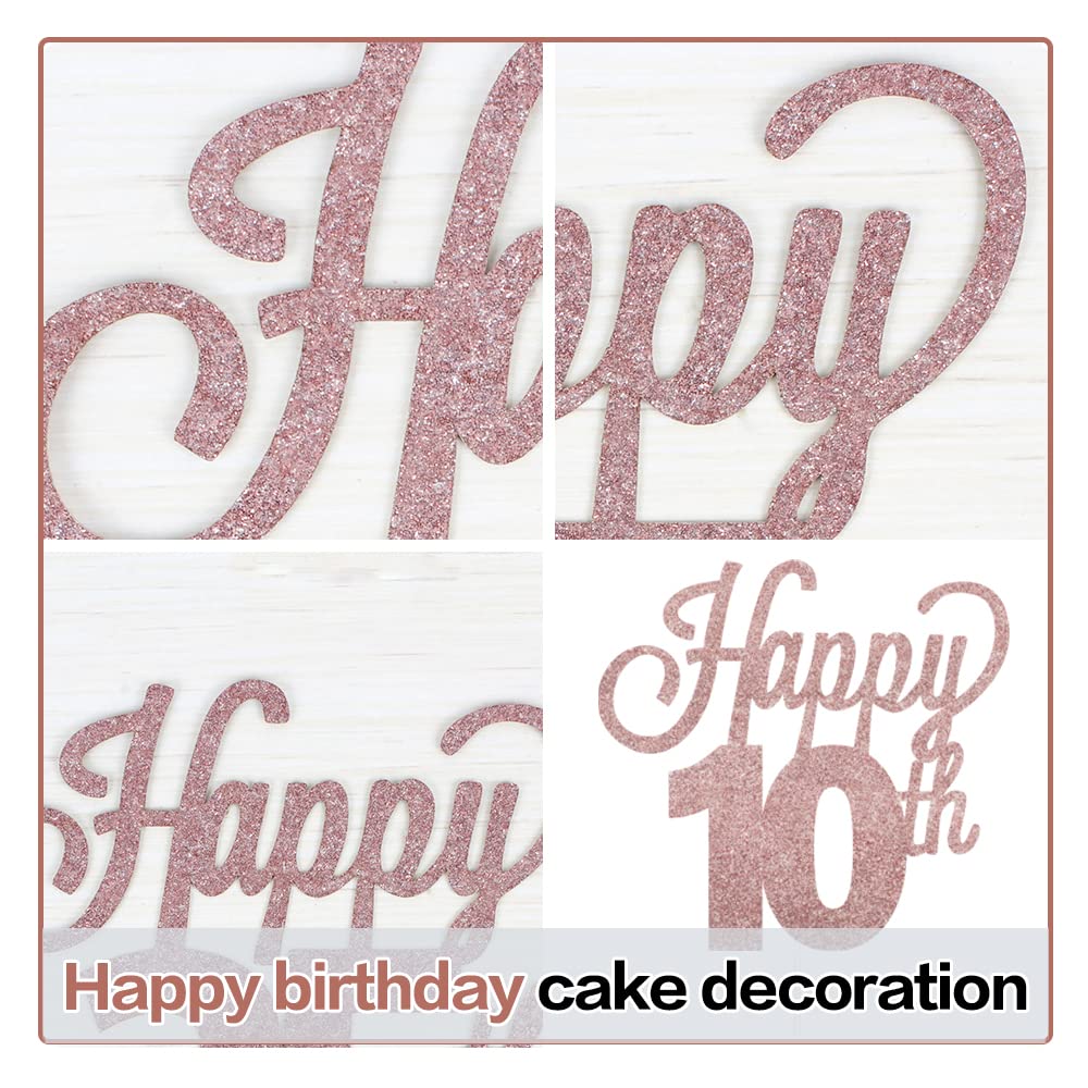 Lingteer Happy 10Th Birthday Rose Gold Cake Topper - Cheers To 10Th Birthday Ten Years Old Birthday Party Cake Decorations Sign.