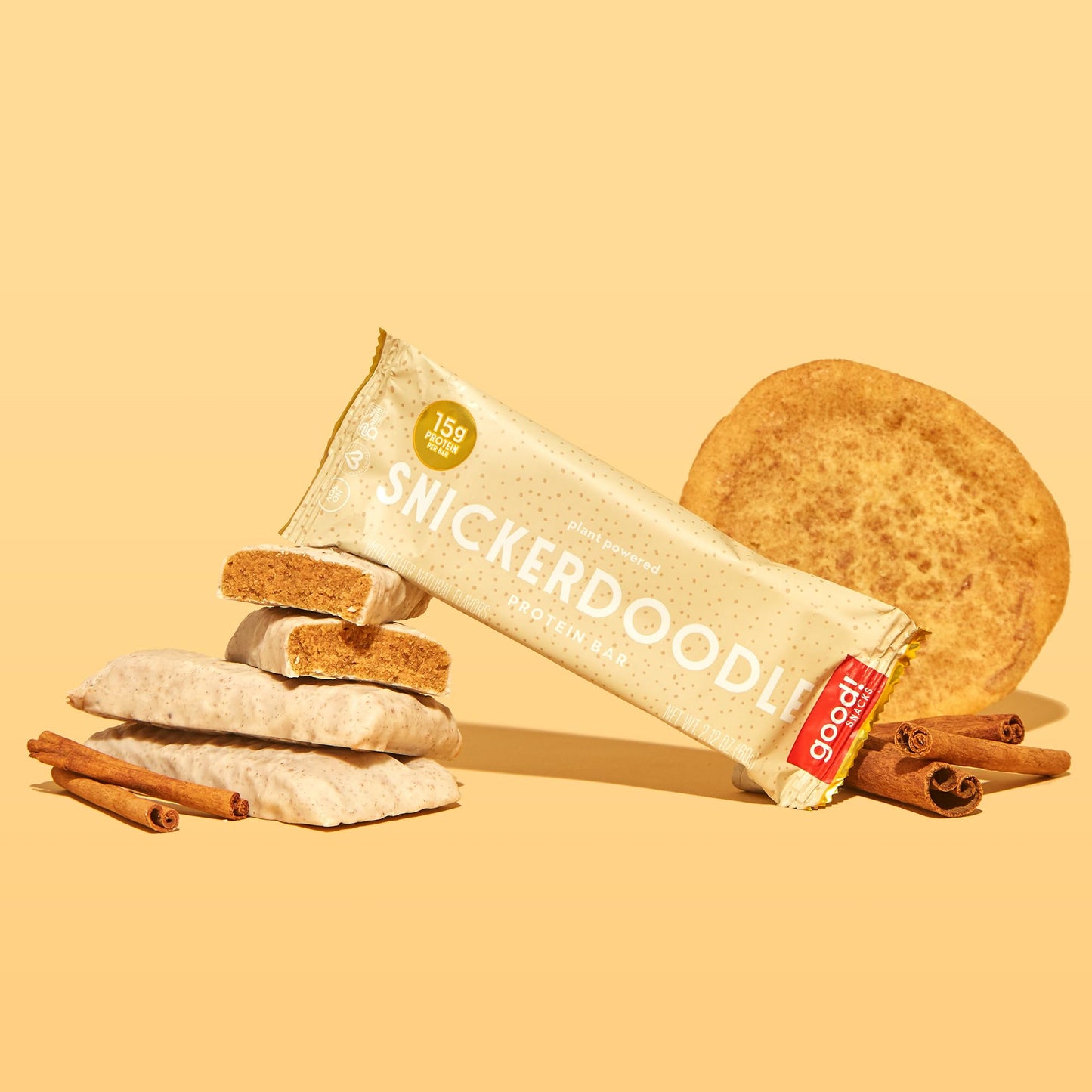 Good! Snacks Vegan Protein Bars, Snickerdoodle Bar, Gluten-Free, Plant Based, Low Sugar, High Protein Meal Replacement Bar, Guil