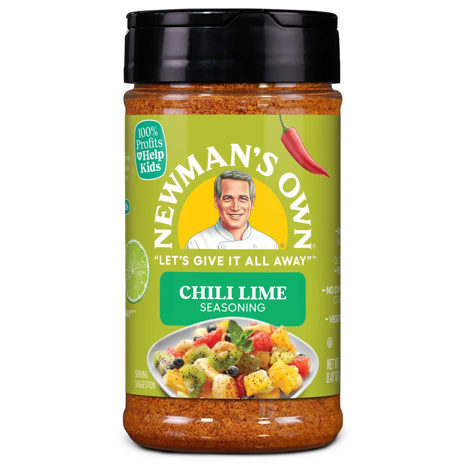 Newmans Own Chili Lime Seasoning; Perfect Spices for Topping Fruit and Rimmer, No MSG, Gluten Free; Kosher; 8.47 Oz. Bottle